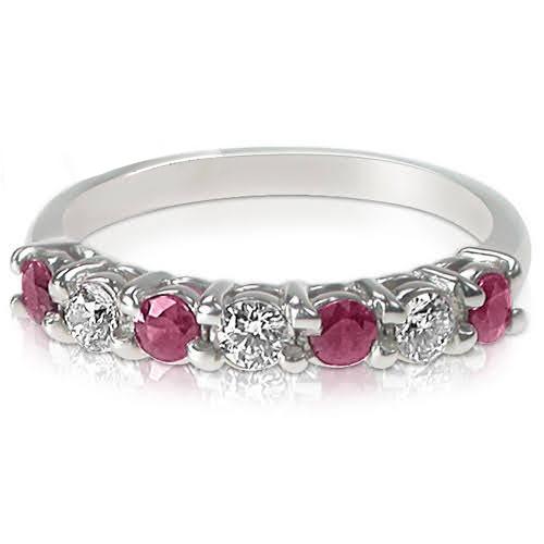 1.40 CT Round Cut Rubies & Diamonds - Wedding Band