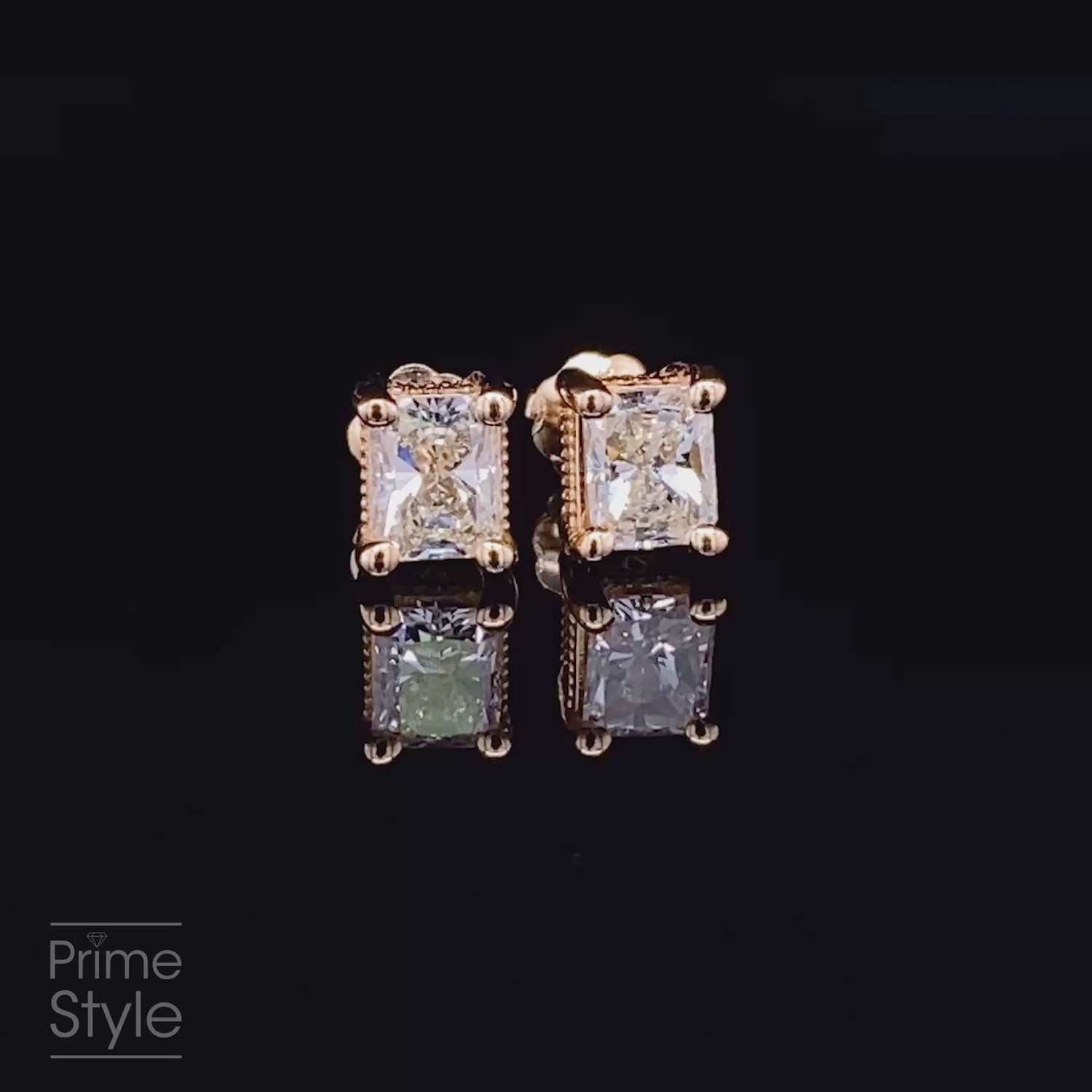 Glistening 1.00 CT Radiant Cut Diamond Stud Earrings in 14KT Yellow Gold