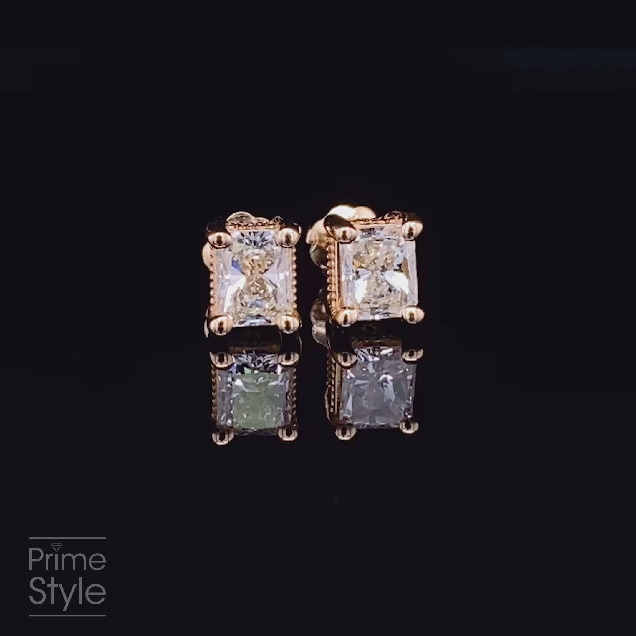 Glistening 1.00 CT Radiant Cut Diamond Stud Earrings in 14KT Yellow Gold