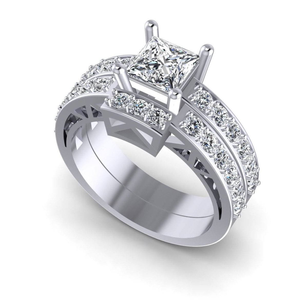 1.45-2.60 CT Round & Princess Cut Diamonds - Bridal Set - Primestyle.com