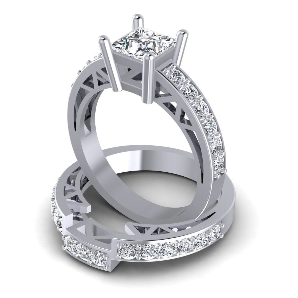 1.45-2.60 CT Round & Princess Cut Diamonds - Bridal Set - Primestyle.com