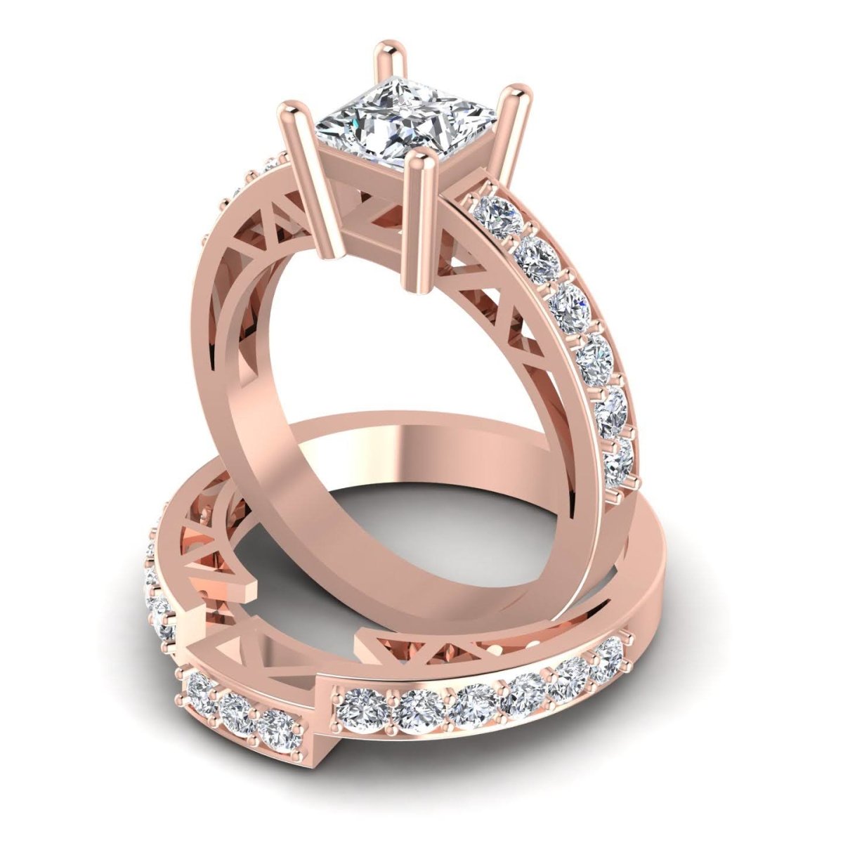 1.45-2.60 CT Round & Princess Cut Diamonds - Bridal Set - Primestyle.com