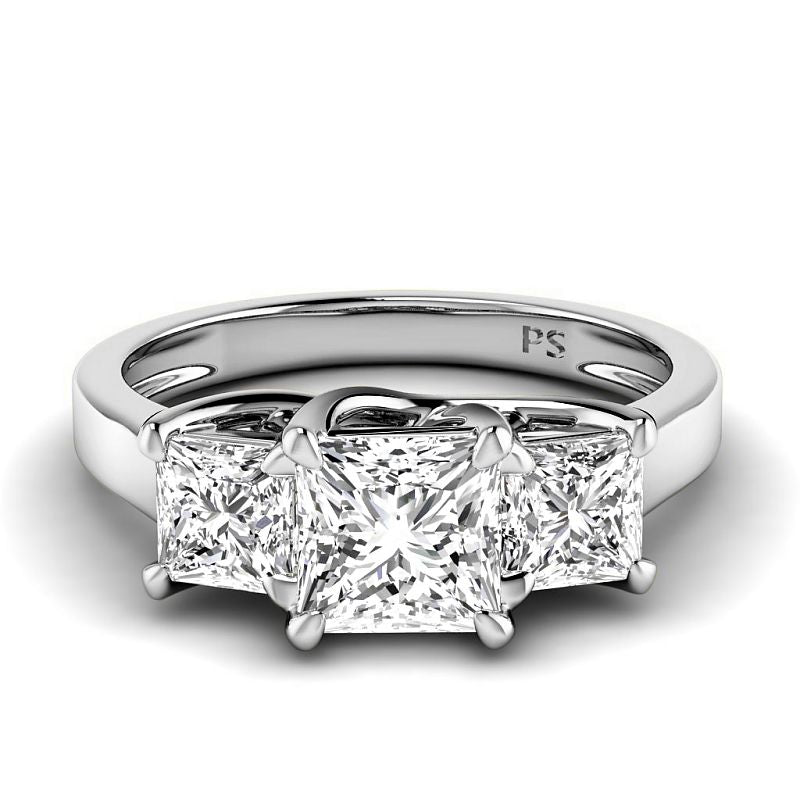 1.50 - 4.00 CT Princess Cut Lab Grown Diamonds - Three Stone Ring - Primestyle.com