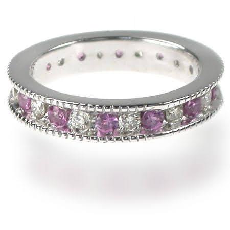 1.50 CT Round Cut Pink Sapphires &amp; Diamonds - Eternity Ring - Primestyle.com