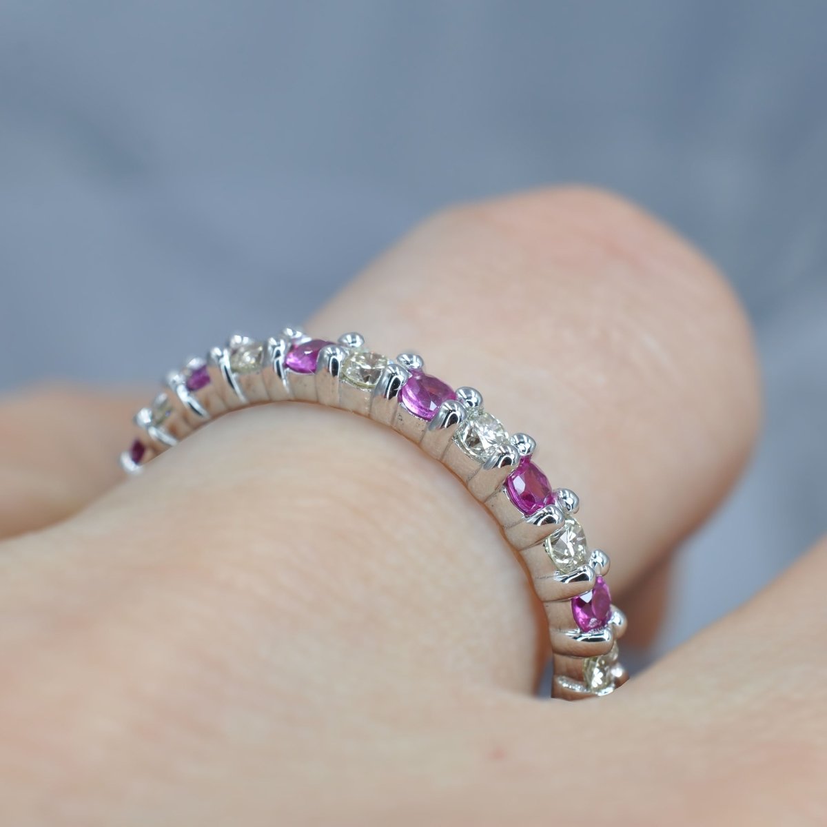 1.50 CT Round Cut Pink Sapphires &amp; Diamonds - Eternity Ring - Primestyle.com