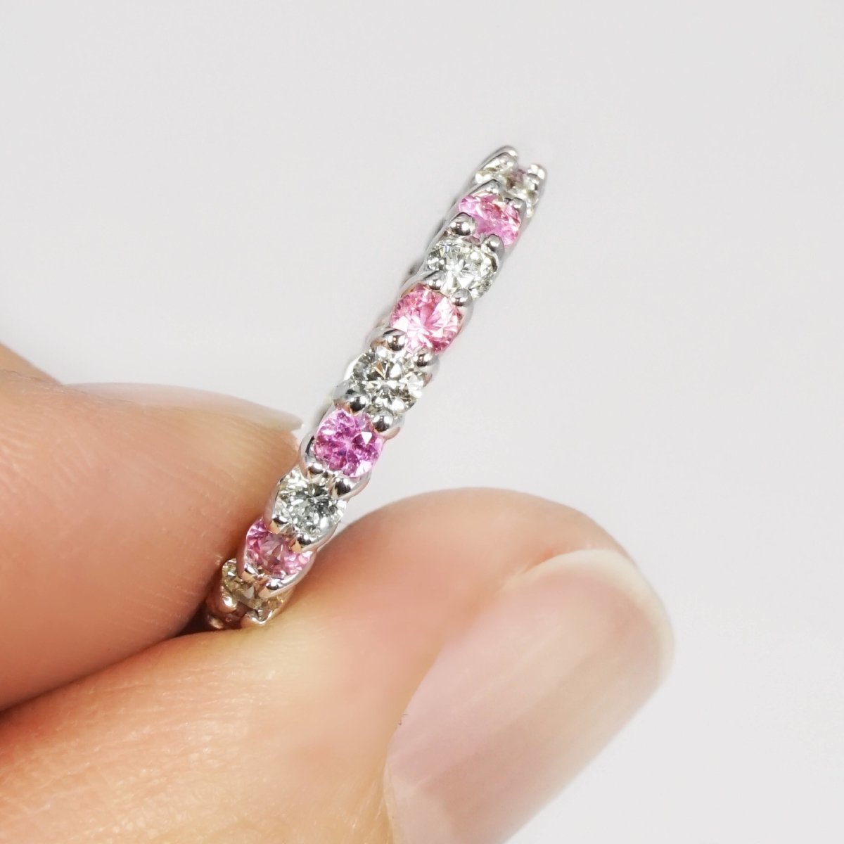 1.50 CT Round Cut Pink Sapphires & Diamonds - Eternity Ring - Primestyle.com