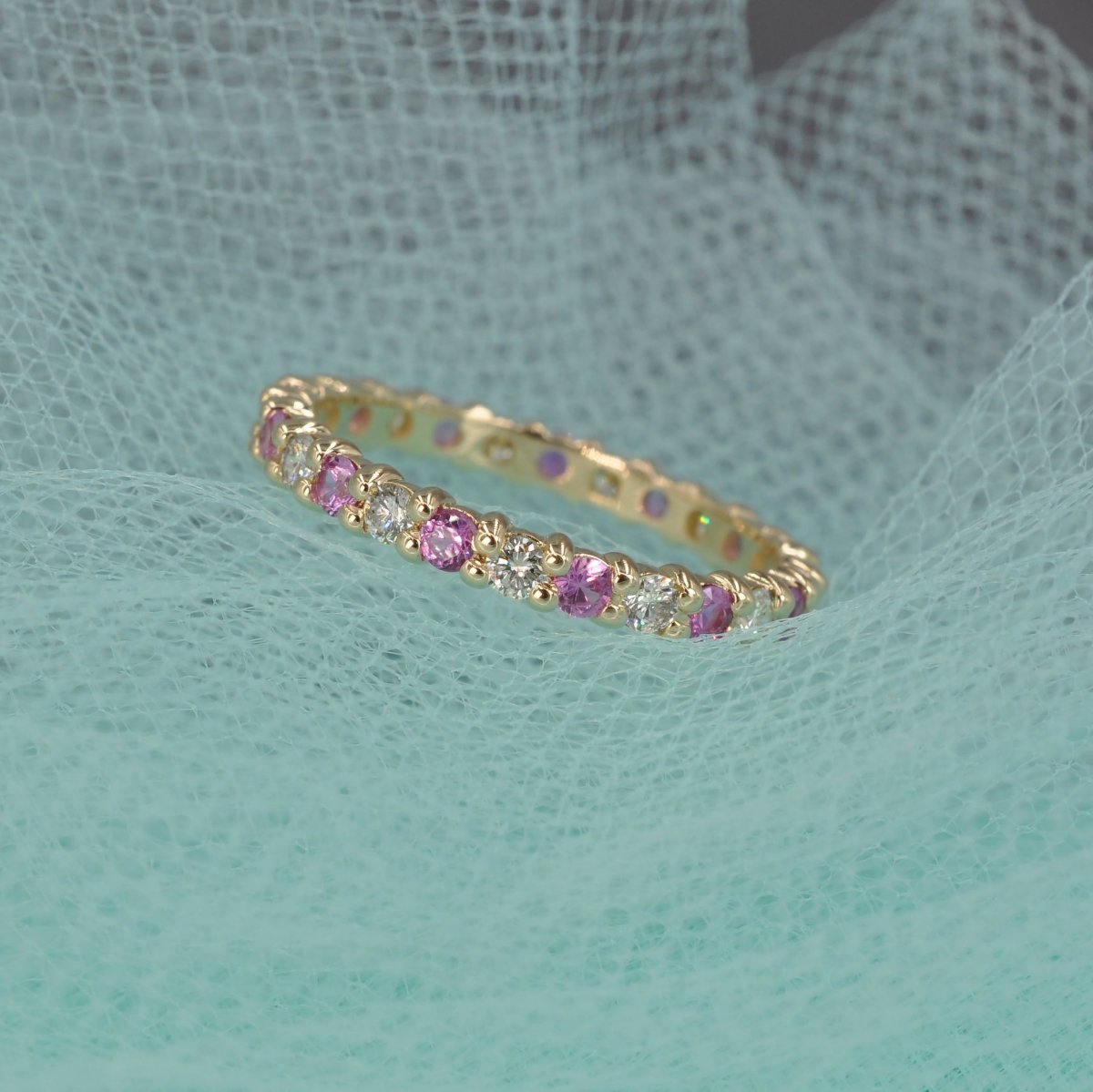 1.50 CT Round Cut Pink Sapphires &amp; Diamonds - Eternity Ring - Primestyle.com