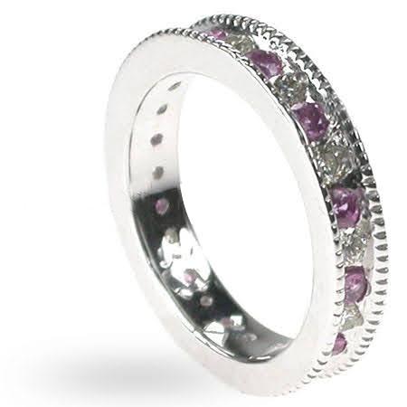 1.50 CT Round Cut Pink Sapphires & Diamonds - Eternity Ring - Primestyle.com