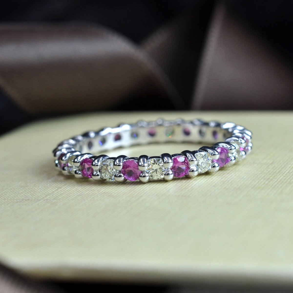 1.50 CT Round Cut Pink Sapphires & Diamonds - Eternity Ring - Primestyle.com