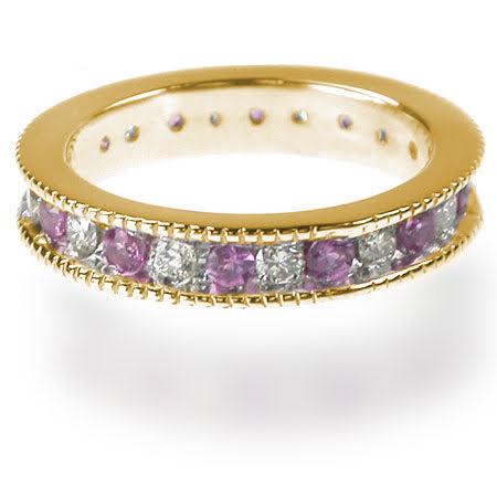 1.50 CT Round Cut Pink Sapphires & Diamonds - Eternity Ring - Primestyle.com