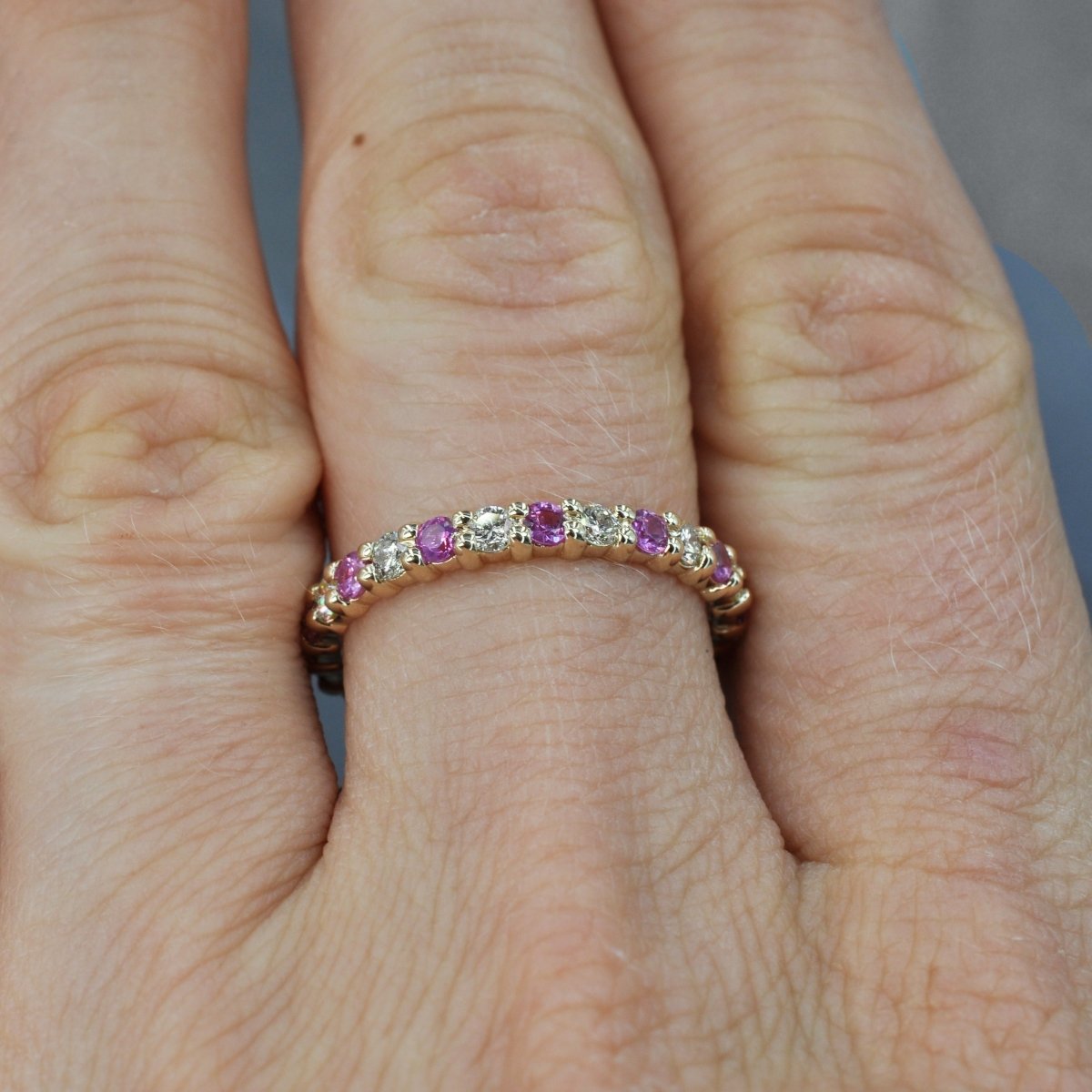 1.50 CT Round Cut Pink Sapphires & Diamonds - Eternity Ring - Primestyle.com