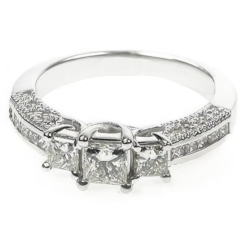 1.50 CT Princess & Round Cut Natural Diamonds - Three Stone Rings
