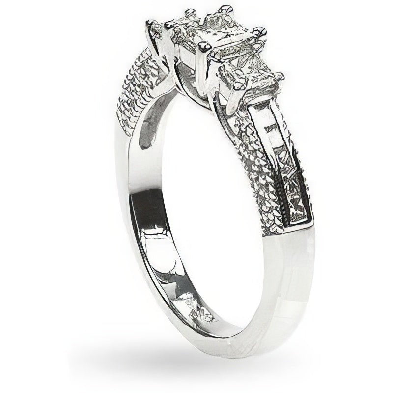 1.50 CT Round & Princess Cut Diamonds - Three Stone Ring - Primestyle.com