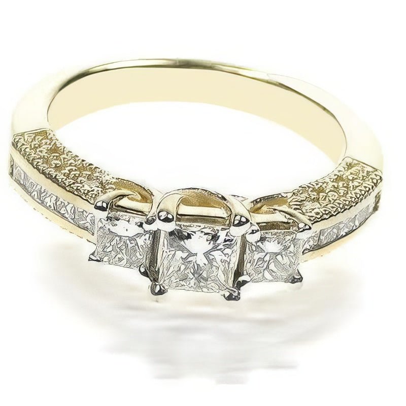 1.50 CT Round & Princess Cut Diamonds - Three Stone Ring - Primestyle.com