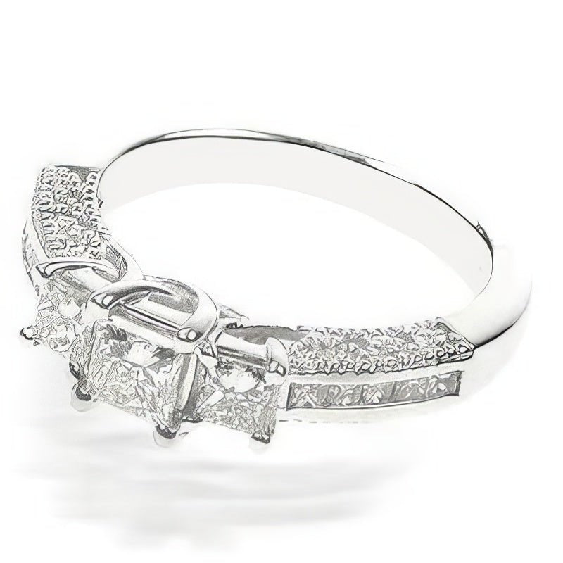 1.50 CT Round & Princess Cut Diamonds - Three Stone Ring - Primestyle.com