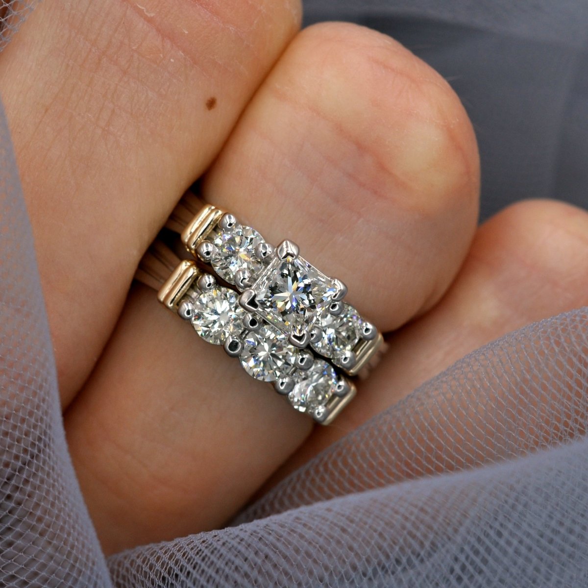 1.55-2.70 CT Round & Princess Cut Diamonds - Bridal Set - Primestyle.com