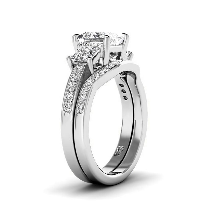 1.55-4.05 CT Round & Princess Cut Lab Grown Diamonds - Bridal Set - Primestyle.com