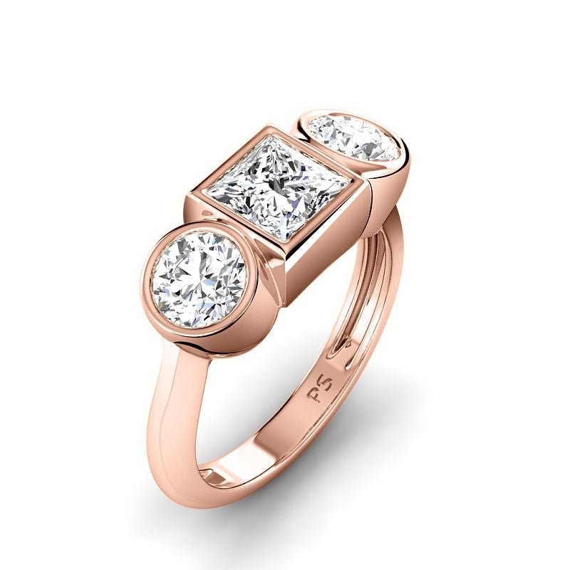 1.55-4.05 CT Round & Princess Cut Lab Grown Diamonds - Three Stone Ring - Primestyle.com