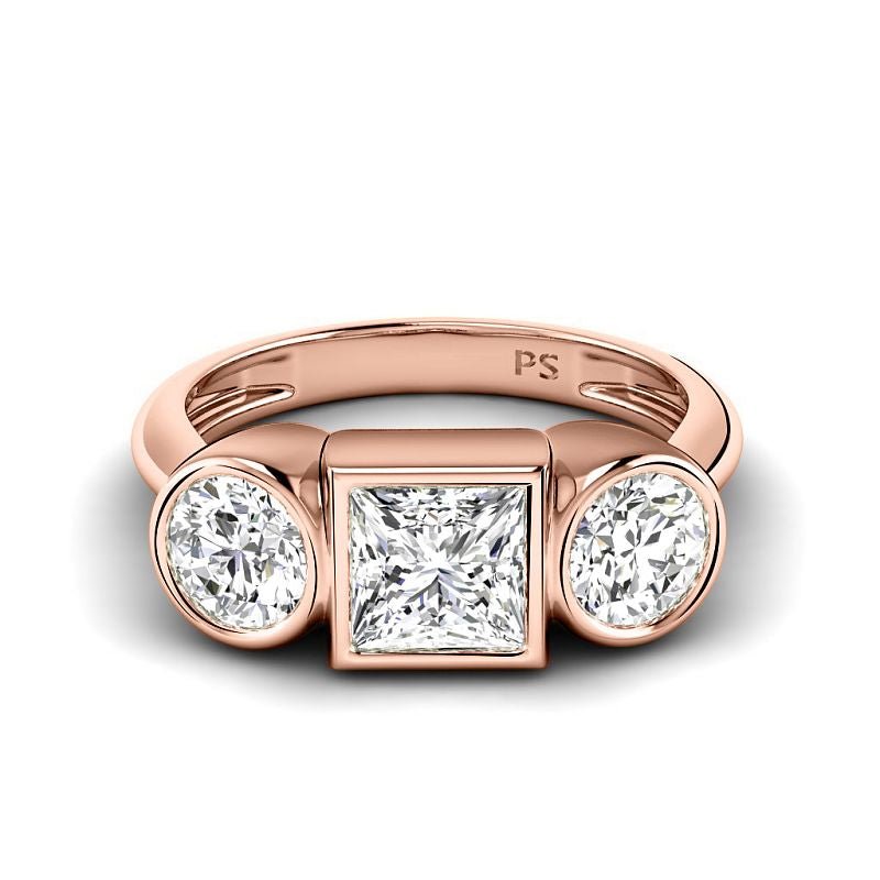 1.55-4.05 CT Round & Princess Cut Lab Grown Diamonds - Three Stone Ring - Primestyle.com