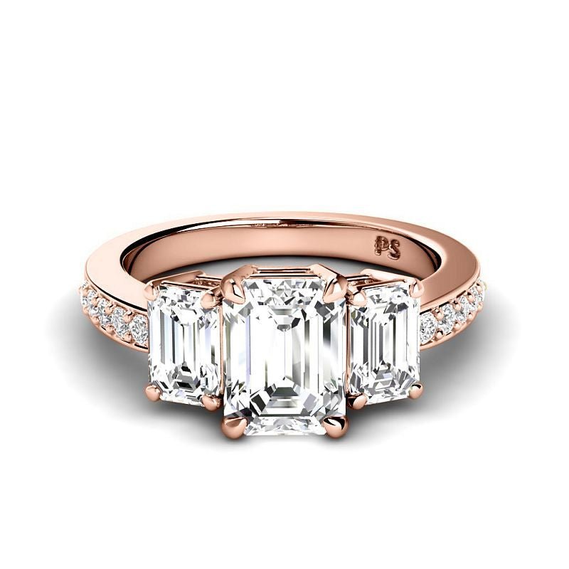 1.65-7.15 CT Emerald & Round Cut Diamonds - Engagement Ring