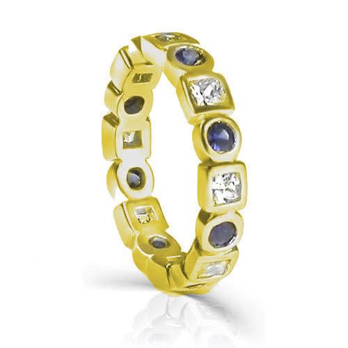 1.65 CT Round & Princess Cut Blue Sapphires & Diamonds - Eternity Ring - Primestyle.com