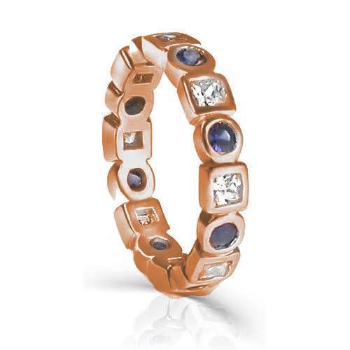 1.65 CT Round &amp; Princess Cut Blue Sapphires &amp; Diamonds - Eternity Ring - Primestyle.com