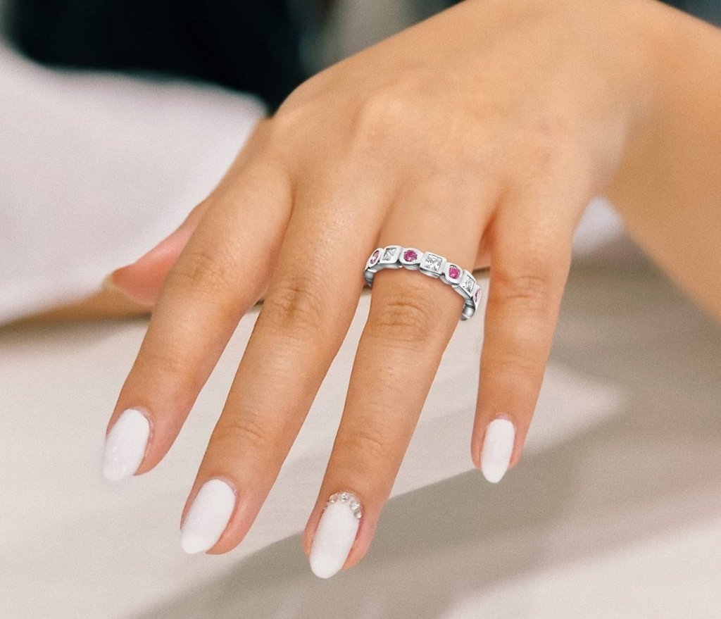 1.65 CT Princess & Round Cut Natural Diamonds - Eternity Rings - Primestyle.com