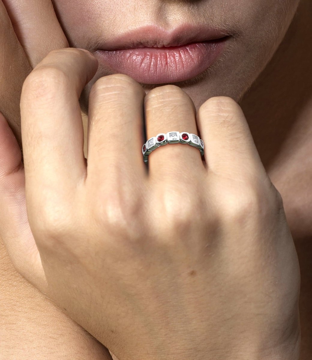 1.65 CT Princess & Round Cut Natural Diamonds - Eternity Rings