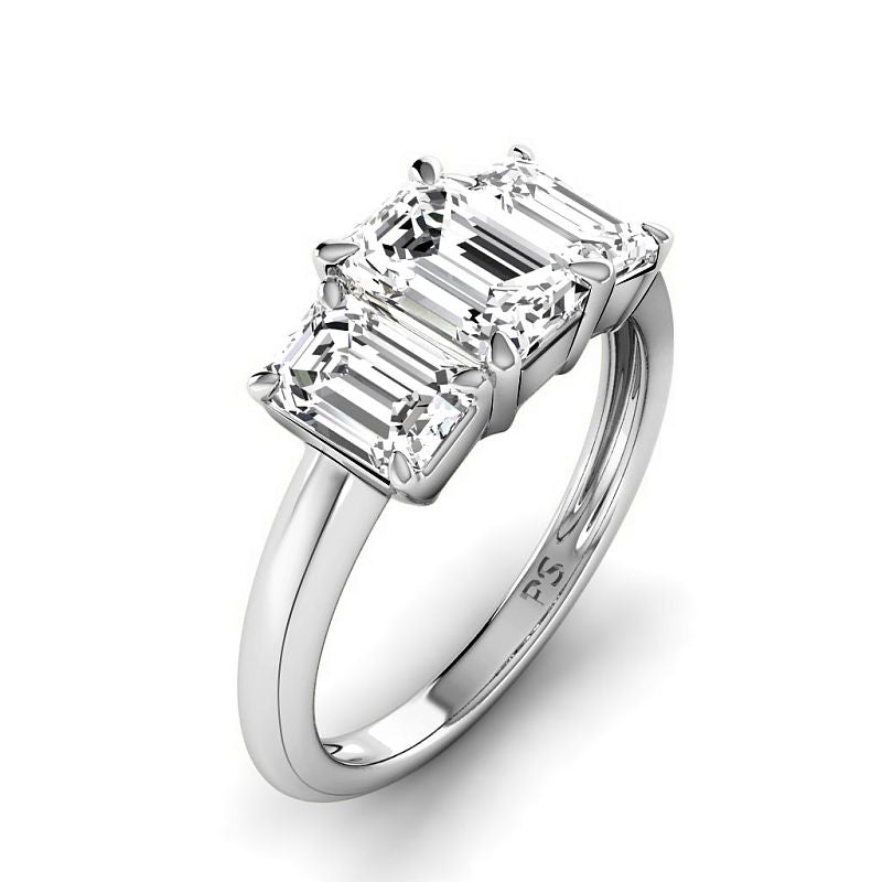 1.70-4.20 CT Emerald Cut Lab Grown Diamonds - Three Stone Ring - Primestyle.com