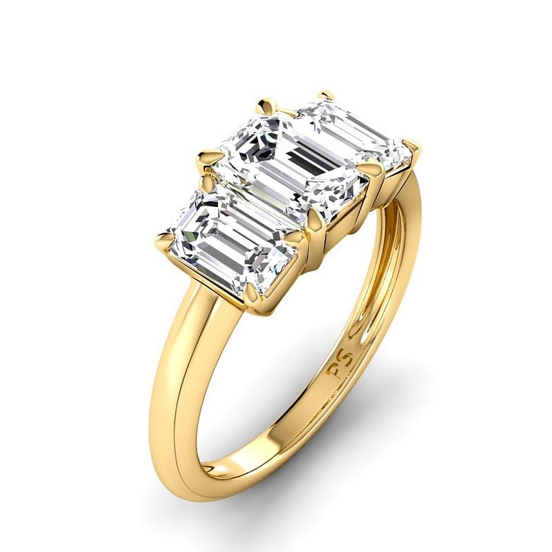 1.70-4.20 CT Emerald Cut Lab Grown Diamonds - Three Stone Ring - Primestyle.com