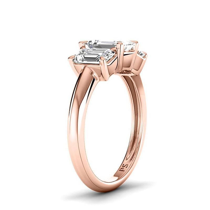 1.70-4.20 CT Emerald Cut Lab Grown Diamonds - Three Stone Ring - Primestyle.com