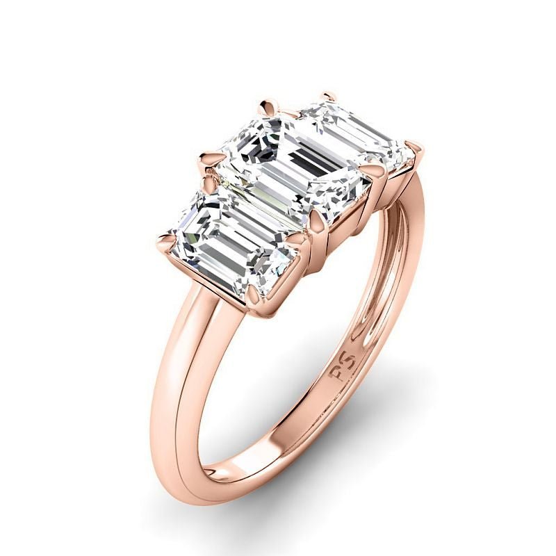 1.70 - 4.20 CT Emerald Cut Lab Grown Diamonds - Three Stone Ring - Primestyle.com