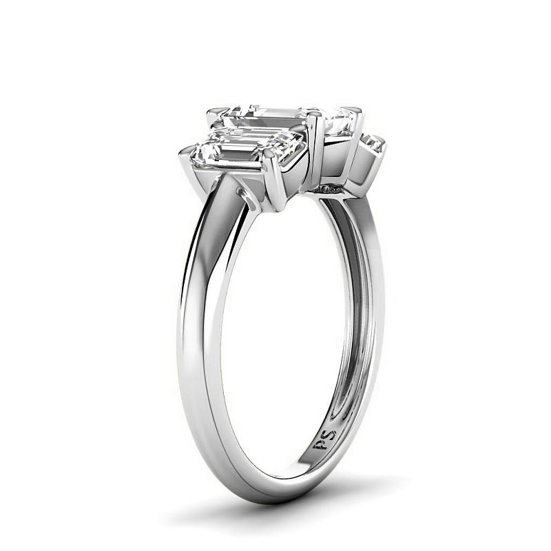 1.70 - 4.20 CT Emerald Cut Lab Grown Diamonds - Three Stone Ring - Primestyle.com