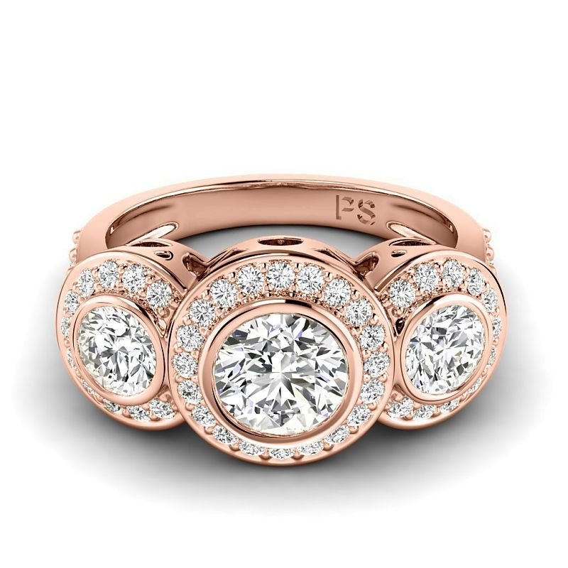 1.75 - 4.25 CT Round Cut Lab Grown Diamonds - Three Stone Ring - Primestyle.com