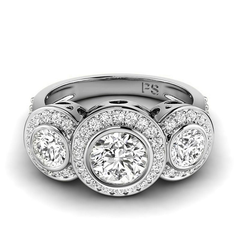 1.75-4.25 CT Round Cut Lab Grown Diamonds - Three Stone Ring - Primestyle.com