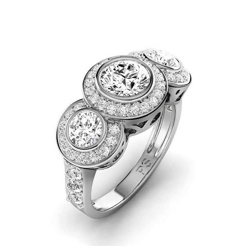 1.75-4.25 CT Round Cut Lab Grown Diamonds - Three Stone Ring - Primestyle.com