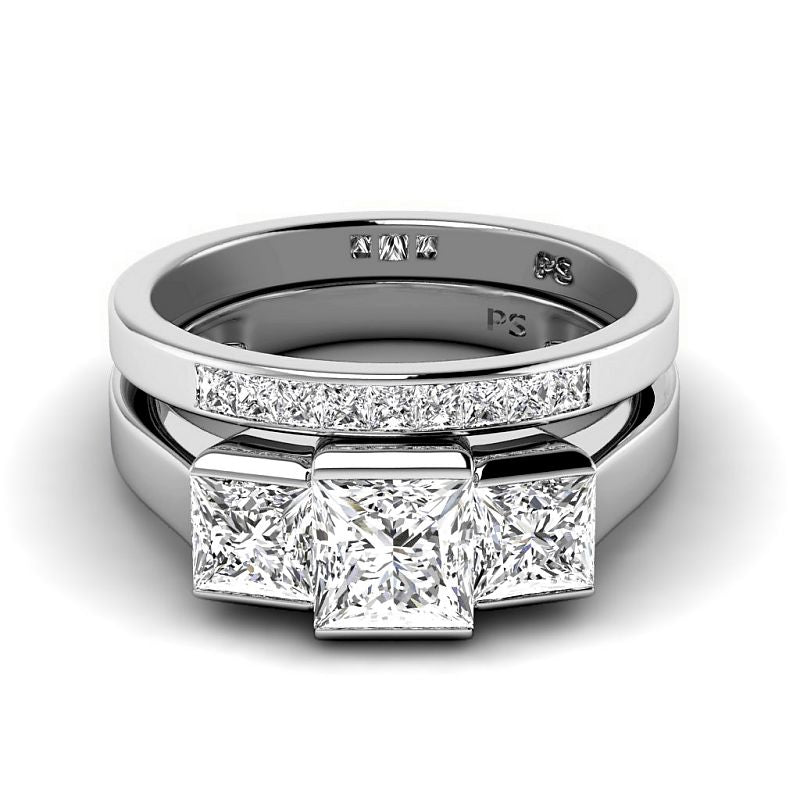 1.80-4.30 CT Princess Cut Lab Grown Diamonds - Bridal Set - Primestyle.com