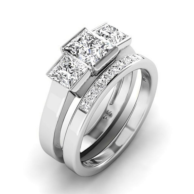 1.80-4.30 CT Princess Cut Lab Grown Diamonds - Bridal Set - Primestyle.com