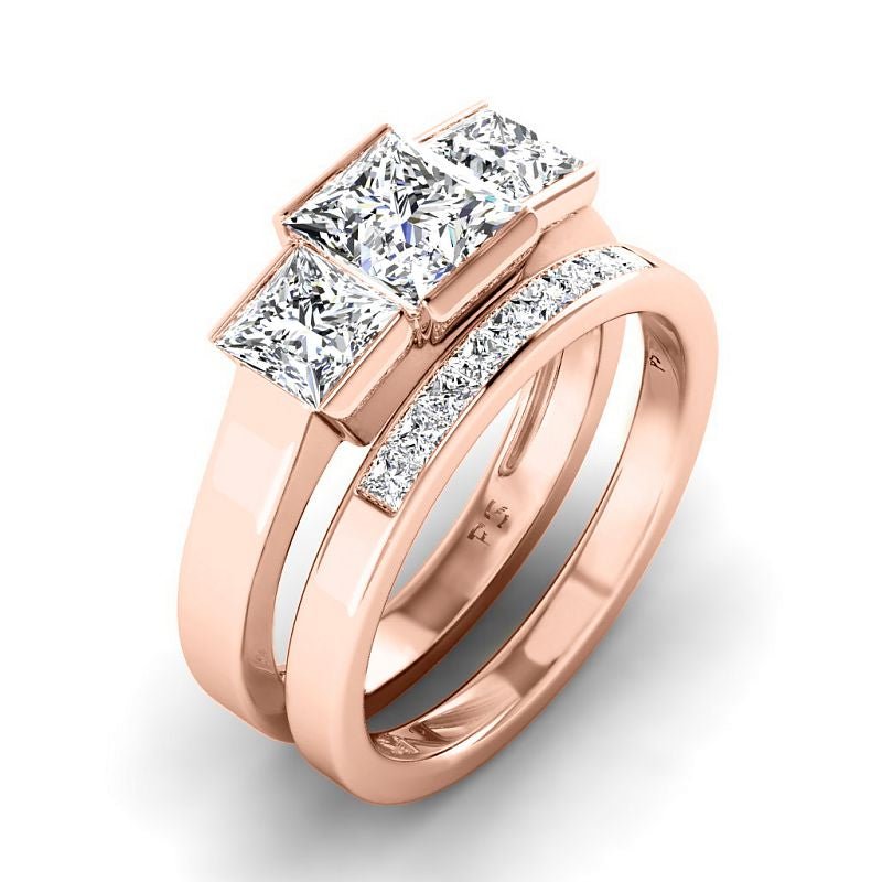 1.80-4.30 CT Princess Cut Lab Grown Diamonds - Bridal Set - Primestyle.com