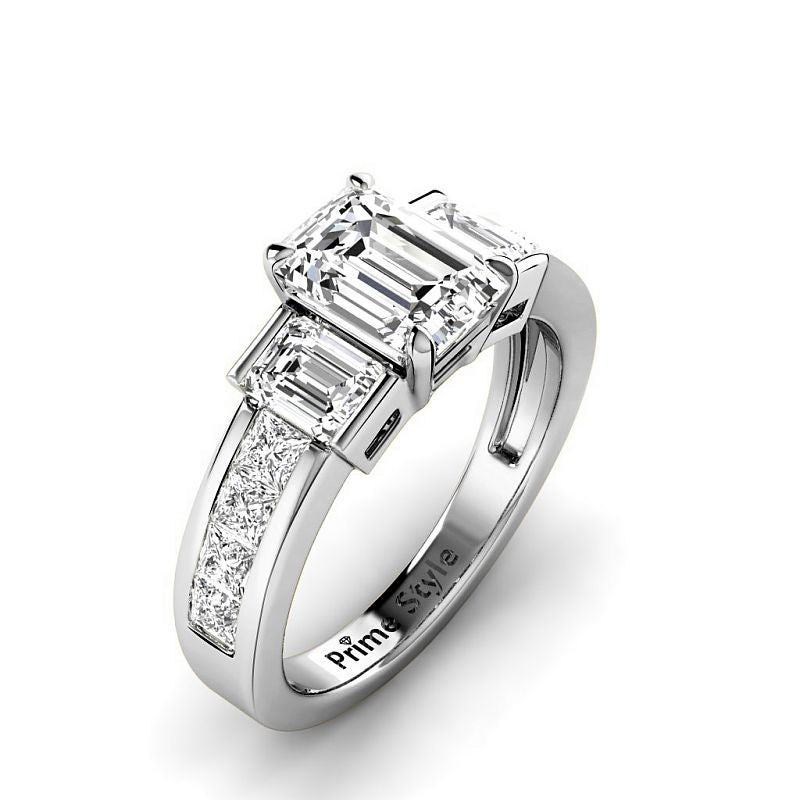 1.85-7.35 CT Emerald & Princess Cut Diamonds - Engagement Ring