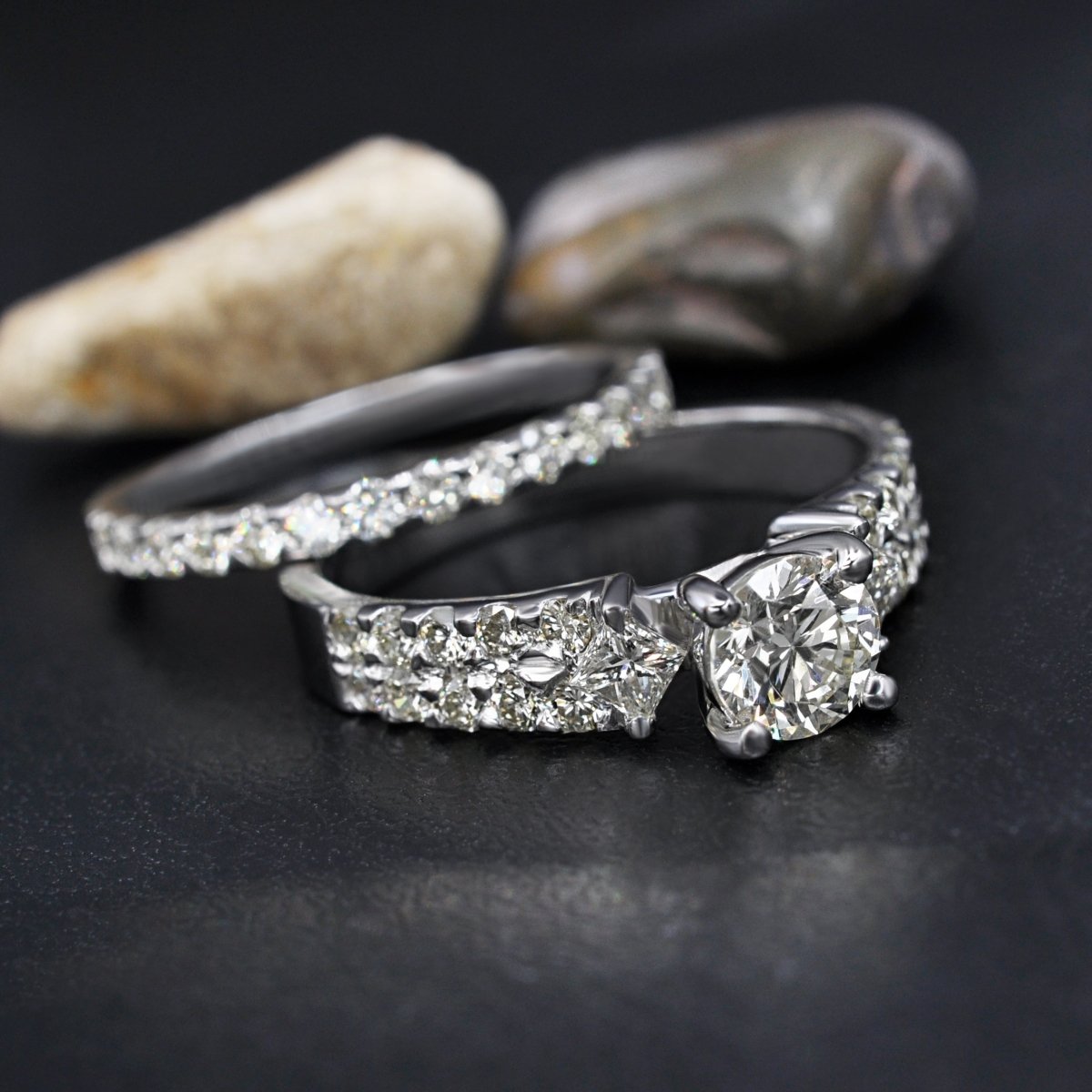 1.90-3.05 CT Round & Princess Cut Diamonds - Bridal Set