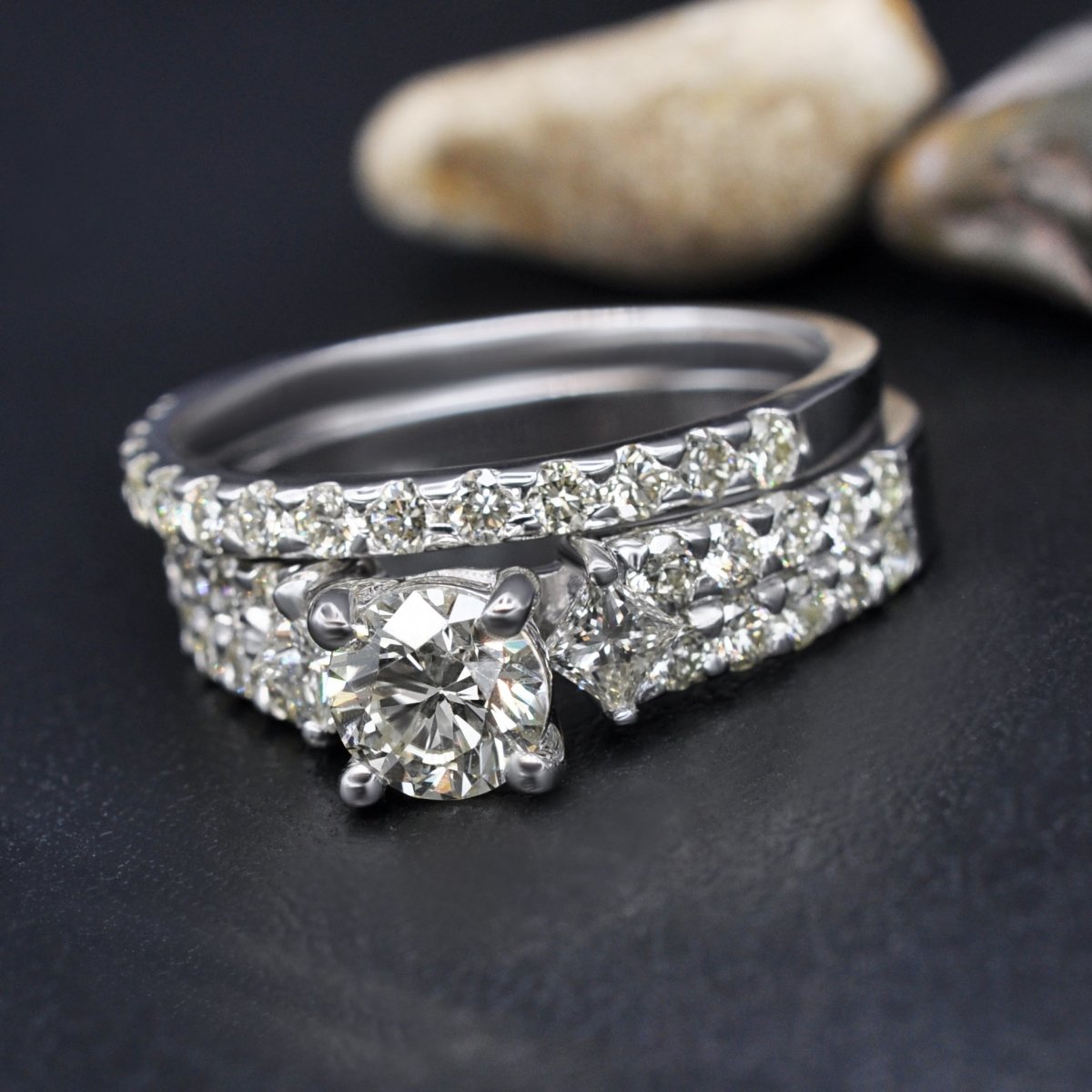 1.90-3.05 CT Round & Princess Cut Diamonds - Bridal Set