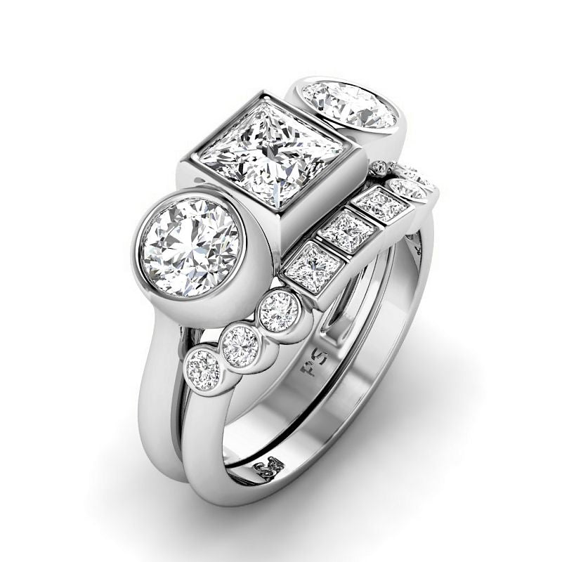1.90-7.40 CT Princess & Round Cut Diamonds - Bridal Set