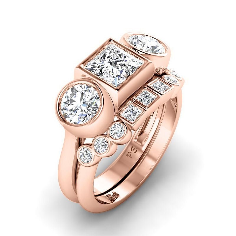 1.90-7.40 CT Princess & Round Cut Diamonds - Bridal Set