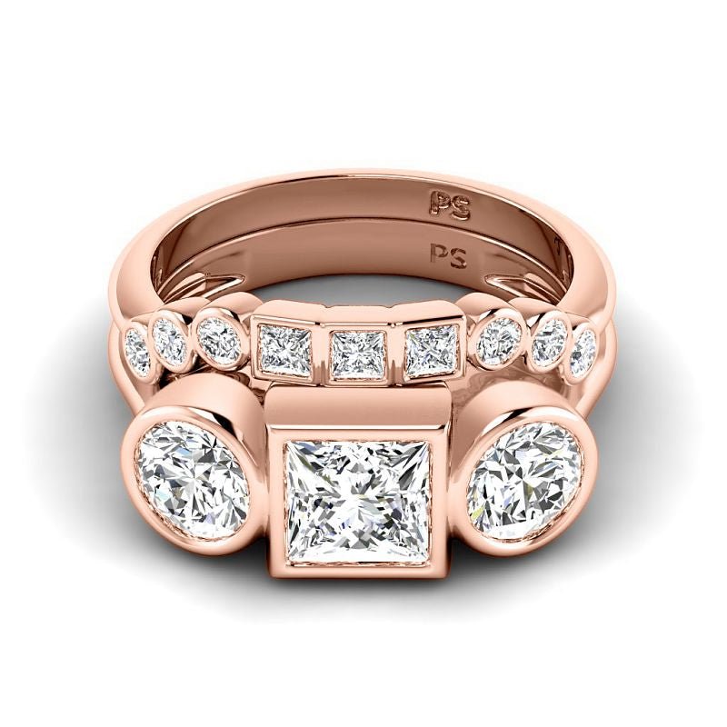 1.90-4.40 CT Princess & Round Cut Lab Grown Diamonds - Bridal Set - Primestyle.com