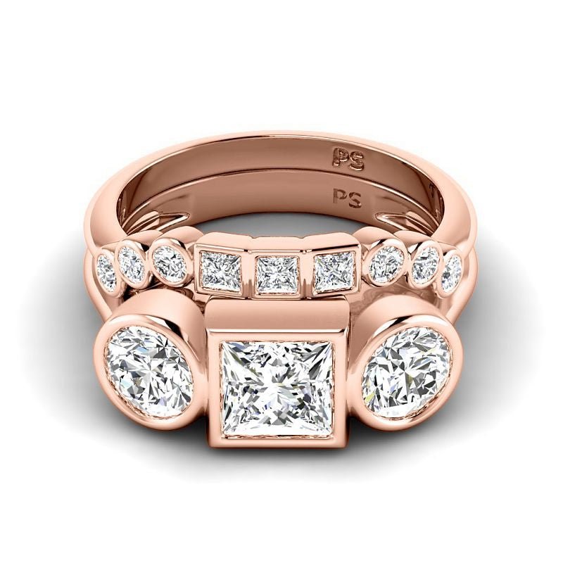 1.90-7.40 CT Princess & Round Cut Diamonds - Bridal Set