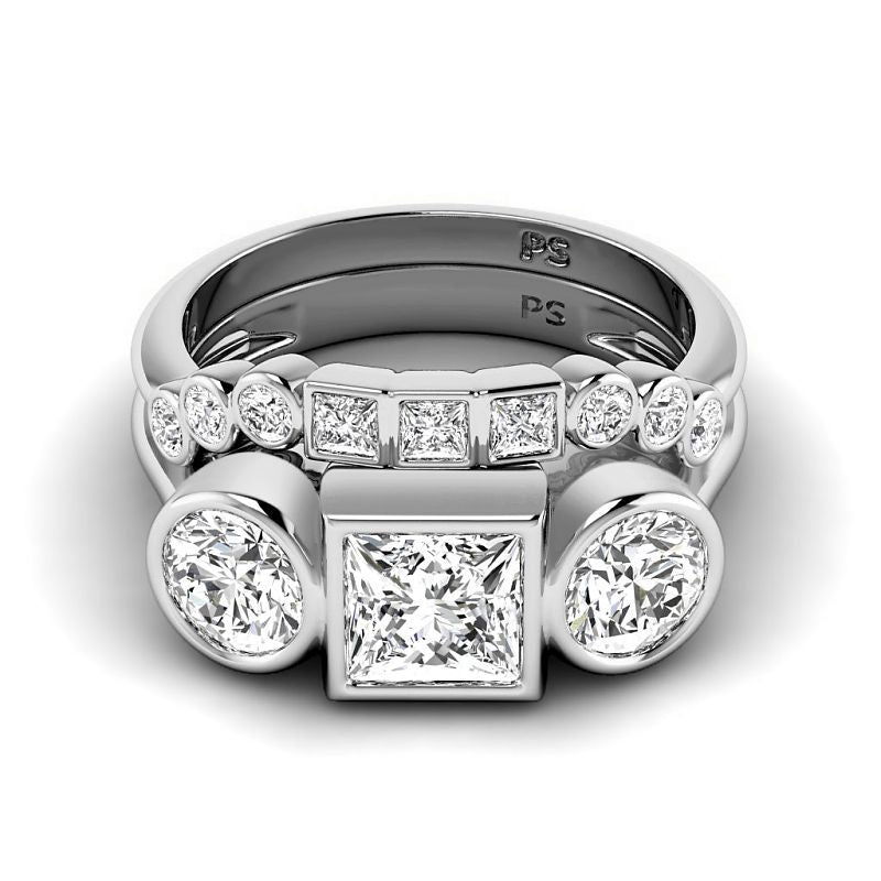 1.90-7.40 CT Princess & Round Cut Diamonds - Bridal Set