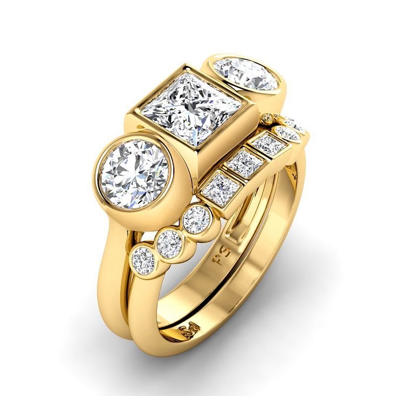 1.90-7.40 CT Princess & Round Cut Diamonds - Bridal Set