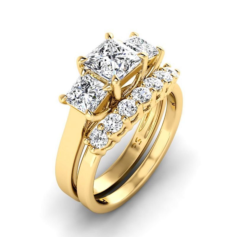 1.90 - 7.40 CT Princess & Round Cut Diamonds - Bridal Set - Primestyle.com