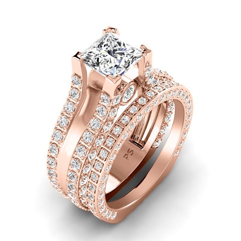 1.90-4.40 CT Round & Princess Cut Lab Grown Diamonds - Bridal Set - Primestyle.com